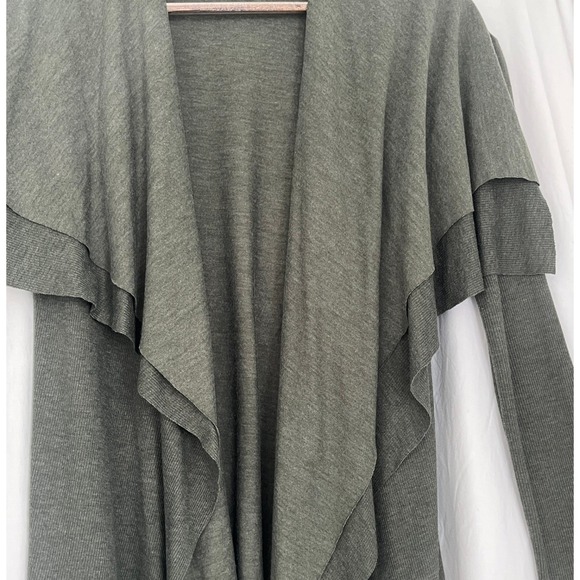 BARNEYS NEW YORK Draped Waterfall Cardigan Olive Green Ribbed Knit Size XS - Picture 7 of 8